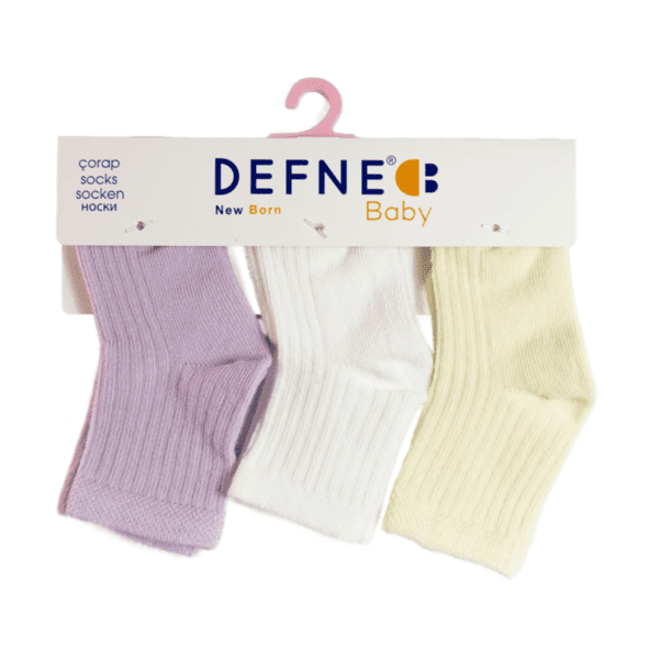 Set 3 perechi de șosete Mov deschis, Alb și Galben pal Defne Baby